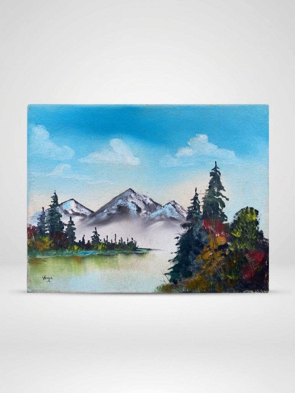 VTG 80s Miniature Mountain Landscape Original Acrylic Painting Signed Unframed